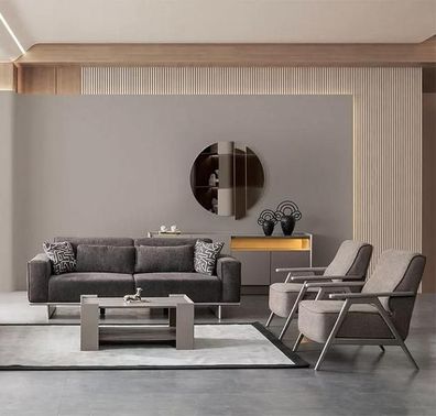 Grau Taupe Sitzgarnitur Polster Sofagarnitur 3tlg Set Textilsofa Stoffsofa