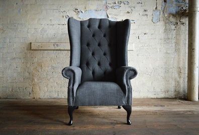 Design Ohrensessel Chesterfield Stoff Couch Sofa Polster Sofas Sessel Fernseh