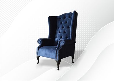 Chesterfield Sessel Blau Textil Stoff Luxus Kreative Möbel Neu Ohrensessel xxl