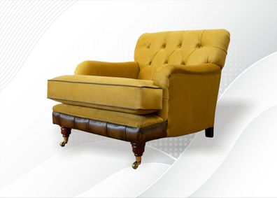 Chesterfield Sessel Gelb Stoff Wohnzimmer Design Polster Neu Textil Design Luxus