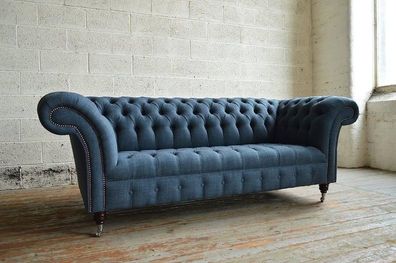 Chesterfield Couch Textil 3 Sitzer XXL Big Sofa Couchen Big Neu Polster Blaue