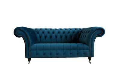 Sofa 2 Sitzer Couch Design Polster Textil Stoff Blau Sitz Sofas Chesterfield Neu