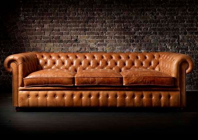 XXL Hellbraun Sofa 3 Sitzer Couch Chesterfield Polster Sitz Garnitur Leder Neu