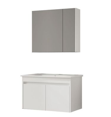 Varna Badmöbel 100 cm Keramikbecken LED Spiegelschrank Weiß