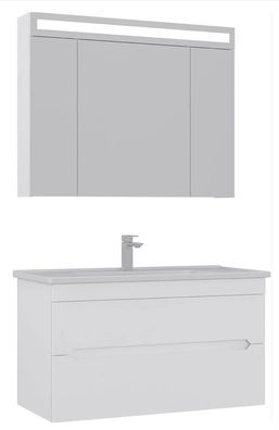 Varna Badmöbel 80 cm Keramikbecken LED Spiegelschrank Weiß