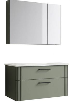 BARI 85cm Waschtisch Unterschrank, Waschbecken Spiegelschrank Grün
