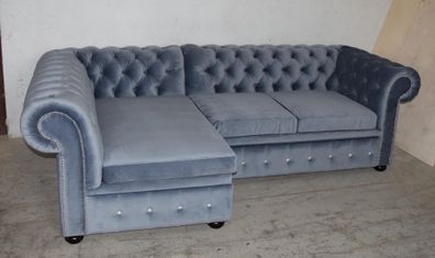 Design Chesterfield Ecksofa Eckcouch Loungesofa Couch Blau Textil Sofa Neu