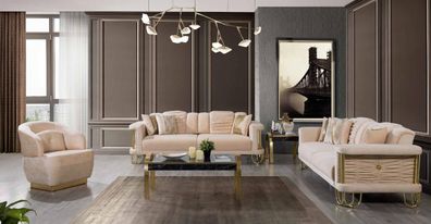 Wohnzimmer Beige Sofagarnitur Dreisitzer Couch Designer Sessel Gruppe