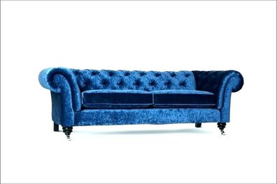 Chesterfield Samt Sofa 3 Sitzer Designer Blau Couchen Couch Stoff Polster Textil