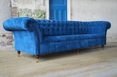 Blaue Chesterfield Couch Polster Textil 4 Sitzer XXL Big Sofa Couchen XXL Neu
