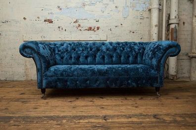 Sofa Luxus Textil Chesterfield Couch Sofas Polster 3 Sitzer Garnitur Blau Design