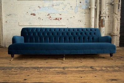Blaue Chesterfield Couch Textil 4 Sitzer XXL Big Sofa Couchen Big Neu Polster