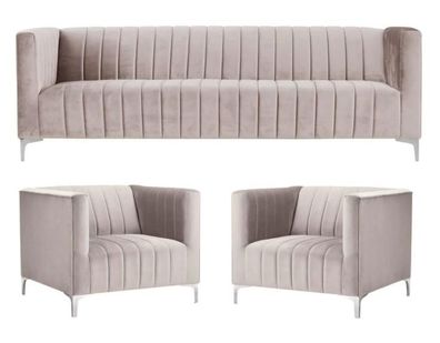 Beige Sofagarnitur Chesterfield Möbel Modern Design Textil Wohnzimmer Couchen