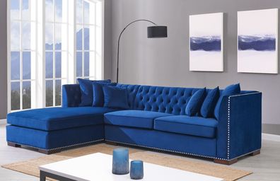 Chesterfield Blaue Designer Couch Eck Sofa Couch Garnitur Textil Stoff Sofas Neu