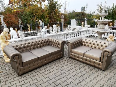 XXL Luxus Couch Goldene Chesterfield Sofagarnitur Sofa Couchen Sofas Polster 3 + 2