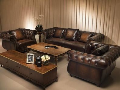 Chesterfield Polster Sofagarnitur Antik Stil Sofa Polster 3 + 1 + 1 Set A911 Couch