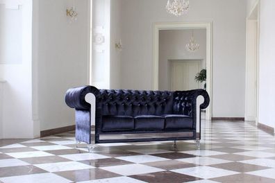 Designer Sofagarnitur Glaselemente Chesterfield Polster Sofa Couch Textil Sofas