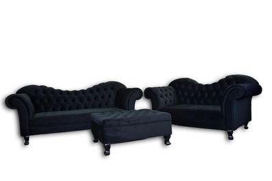 Designer Chesterfield Sofagarnitur Textil 3 + 2 + Hocker Couch Polster Sofa Neu