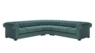 Ecksofa Ledersofa Blau Sofa Polster Eck Couch Garnitur Sitz Design Chesterfield