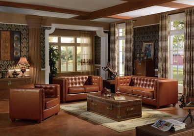 Design Chesterfield Sofagarnitur 3 + 2 + 1 Couch Leder Couch Polster Sofas Neu