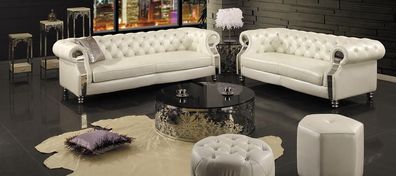 Chesterfield Designer Luxus Sofagarnitur 3 + 2 Couch Polster Weiß Leder Sofa Neu
