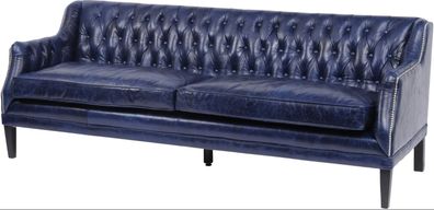 Blaue Chesterfield Sofa Couch Polster Stoff Leder Couchen Garnitur 4 Sitzer neu