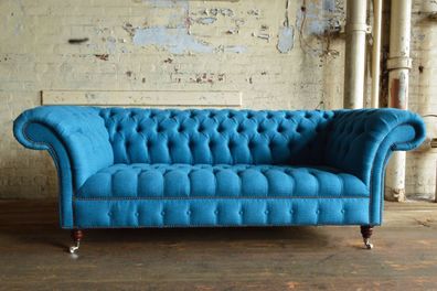 Blaue Chesterfield Leder Textil Couch Klassische Sofa Sitz Polster Stoffsofas