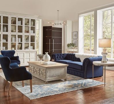 Klassische Wohnzimmer Couch - Blaue Chesterfield Stoff Sofa 3 Sitzer jvmoebel ®
