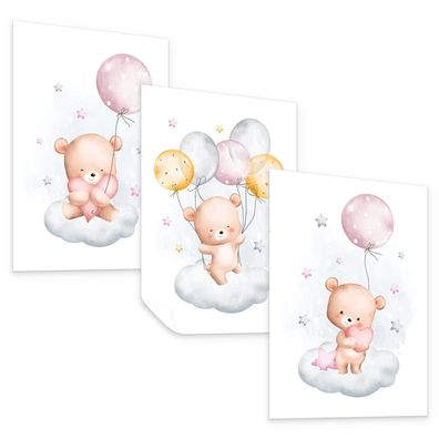 Muralo Poster Set für Jungen und Mädchen Teddybären Ballons Wolken Sterne