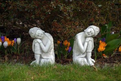 Buddha Skulptur in Steinoptik. Große Skulptur für Garten und Wohnbereich 24cm