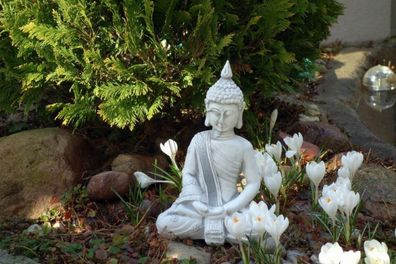 Buddha Skulptur in Steinoptik. Große Skulptur für Garten und Wohnbereich 31cm