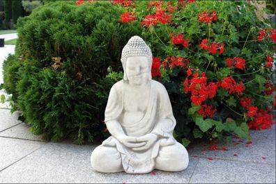 Buddha Skulptur in Steinoptik. Große Skulptur für Garten und Wohnbereich 42cm
