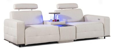 Designer Sofa 3 Sitzer Modern Wohnzimmer Couch Polster Beige Sofa mit Konsole