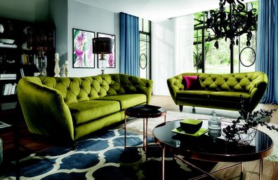 Chesterfield 3 + 2 Sitzer Sofagarnitur Polster Stoff Couch Sitz Garnitur Design