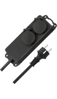 Steckdosenverteiler H07RN-F 3G1,5 2-fach IP44 Kabel-L.2m Gummi-Neopren schwarz
