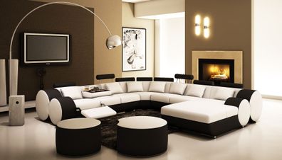 Sofa U-Shape Leather Couch Seat Upholstery Living Room Set Couch Black White New