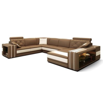 Corner Sofa U-Shape Leather Couch Upholstery Seat Set Living Area Beige Colour
