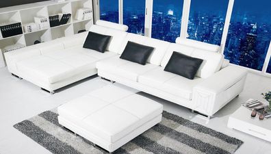 Corner Sofa L-Shape Upholstered Leather With Shelf Seat Couch Set Polyester New