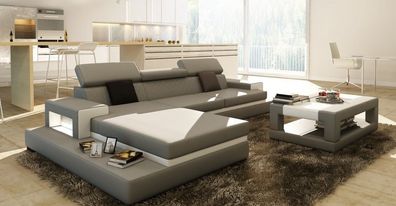 Corner Sofa Upholstery Couch Living Area Seat Set Leather Textile Material Grey