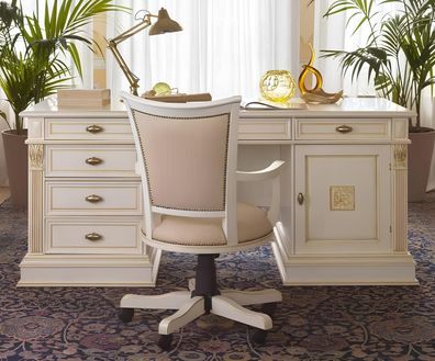 Home Office Set Writing Desk Swivel Executive Armchair 2 pcs Real Wood Furniture