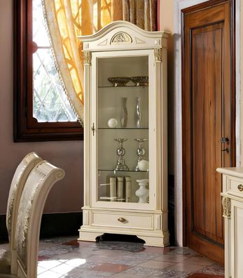 Corner Showcase White Classic Glass Door Shelves Antique Real Wood waredrobe