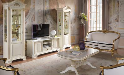 Wall Unit 2x Display Cabinet TV Sideboard RTV Real Wood Glass Door Showcases New