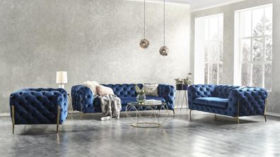 Sofa Set Chesterfield Style Blue Colored Couch Luxury Complete Living Room Blue