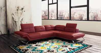 Sofa L-Shaped Multifunctional Corner Red Colored Modern Couch Leather Material