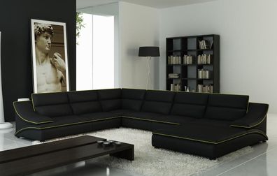Corner Sofa Upholstery Couch Leather Material Set Living Area Black Colour New