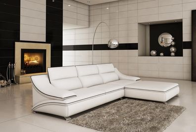 Corner Sofa L-Shape Upholstery Couch Leather Set Living Area Big White Colour