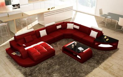 Sofa U-Shape Luxury Designer Corner Couch Upholstery Living Area Leather Set Red