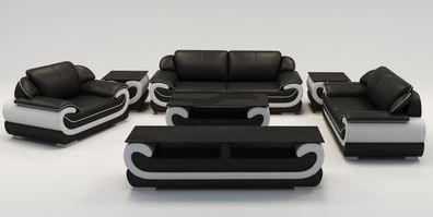 Sofa Set Modern Upholstery Seat Leather Material Complete Seater Black Colour