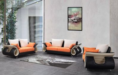 Sofa Set Living Room Upholstery Seat Complete Couches Textile New Leather Black