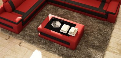 Coffee Table Leather Upholstered Modern Design Living Room Side Sofa Red Colour